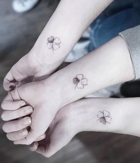 Sister Wife Tattoos, Small Dainty Sister Tattoos, 3sister Tattoos, Watercolor Sister Tattoo, 3 Sisters Tattoo Ideas Sibling, Irish Sibling Tattoos, 3 Sister Tattoos Matching, Sister Tattoos For 3 Meaningful Small, Sister Cousin Tattoos