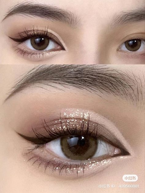 Formal Makeup Eyeshadow, Brown Douyin Makeup Look, Doe Eyes Makeup Asian, Brown Eyeshadow Douyin, Korean Fashion Makeup, Hooded Eyes Korean Makeup, Douyin Makeup For Wedding, Aesthetic Makeup For Prom, Chinese Prom Makeup