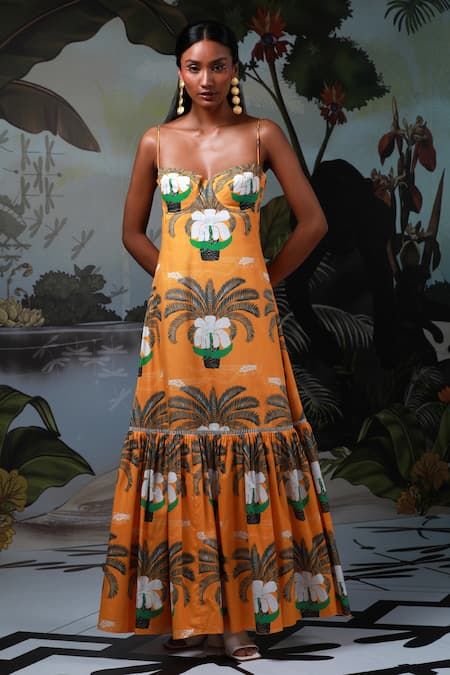 Wedding Guest Dress Tropical, Bold Pattern Dress, Optical Illusion Dress, Summer Wedding Attire, Raw Silk Lehenga, Designer Maxi Dress, Tropical Dress, Guest Attire, Resort Dresses