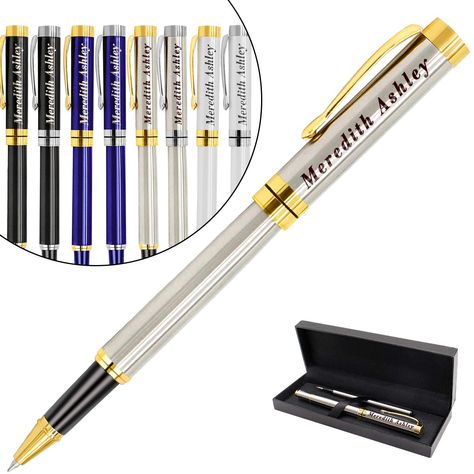 PRICES MAY VARY. ●✎HIGH QUALITY & PERFECT COMBINATION- Glossy lacquer finish matched with engraving text in it. 0.7mm Medium tip in this ballpoint pens write smoothly! ●✎PERSONALIZED PENS WITH FREE ENGRAVING:Up to one line text on your engraved pens, support Front and Back Customization and up to 15 characters every side. Add your name or other messages on this custom pens! 8 Fonts option! ●✎ONE EXTRA PEN REFIL& GIFT BOX- One extra pen refill is convenient to replace. Metal slim customized pens Personalized Pens, Ideal Male Body, Personalized Pen, Engraved Pens, Personalised Pens, Personalized Gifts For Men, Fancy Fonts, Custom Pens, Personalised Gifts For Him