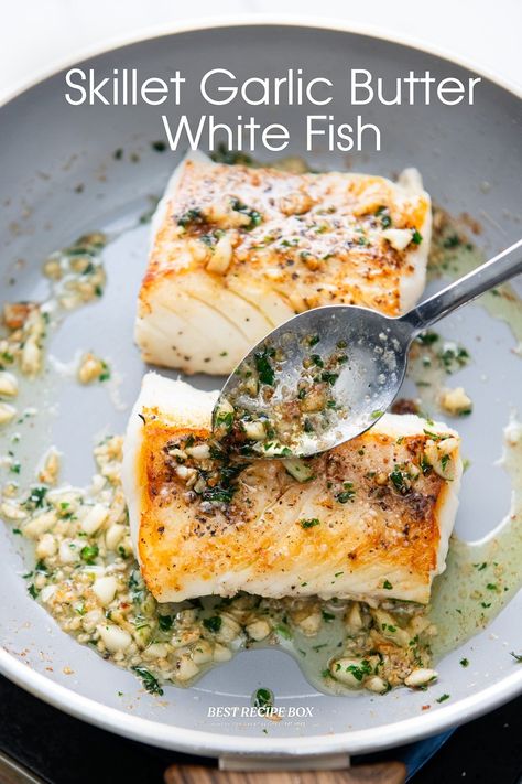 pan fried white fish recipe Cod Skillet Recipes, How To Cook White Fish, White Fillet Fish Recipes, Cod On Stove Top, Fried White Fish Recipes, Pan Seared Fish Fillet, Pan Fried White Fish, Whiting Recipes Fish, Pan Fry Cod