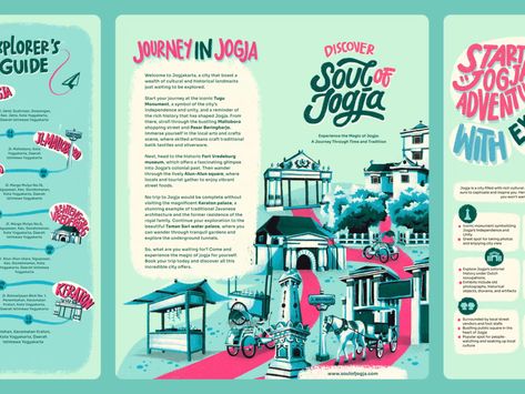 Soul of Jogja : Travel Guide Brochure Travel Guide Book Design, Travel Brochure Design, Map Brochures, Travel Book Design, Travel Guide Design, Brochure Design Creative, Brochure Design Layout, Trifold Brochure Design, Travel Guide Book