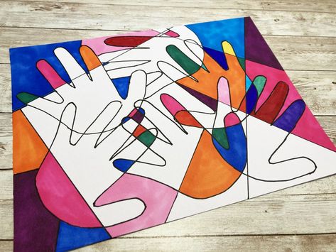 Hand Print Painting, Simple Art Activity, Group Art Projects, Montessori Art, Kids Art Class, Free Printable Art, Art Lessons For Kids, Art Therapy Activities, Art Activity