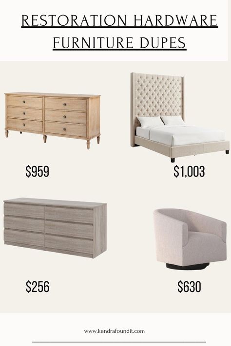 Are you looking for Restoration Hardware furniture dupes? I've got Restoration hardware bed, accent chair, and dresser dupes for you! If you've always wanted a Restoration Hardware home, this is how you get the look for less. #wayfair #sale #copycat #dupe Restoration Hardware Dresser, Restoration Hardware Bed, Restoration Hardware Furniture, Southwest Modern, Restoration Hardware Home, Mid Century Modern Interior Design, Linen Chair, Mid Century Modern Interiors, Lulu And Georgia