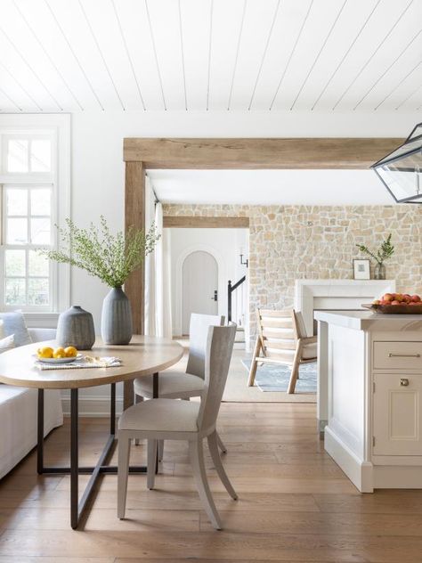 Lauren Oshie, Elevated Farmhouse, Beam In Kitchen, September Moodboard, Marie Flanigan Interiors, Beams Living Room, Open Concept Kitchen Living Room, Marie Flanigan, Hgtv Designers