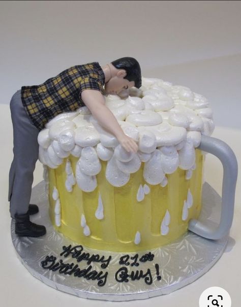 Beer Shaped Cake, Birthday Cake Beer, 21st Birthday Cake For Guys, Adult Birthday Cake, Birthday Beer Cake, Beer Birthday Party, 21st Birthday Ideas, Birthday Cake For Husband, Dad Birthday Cakes