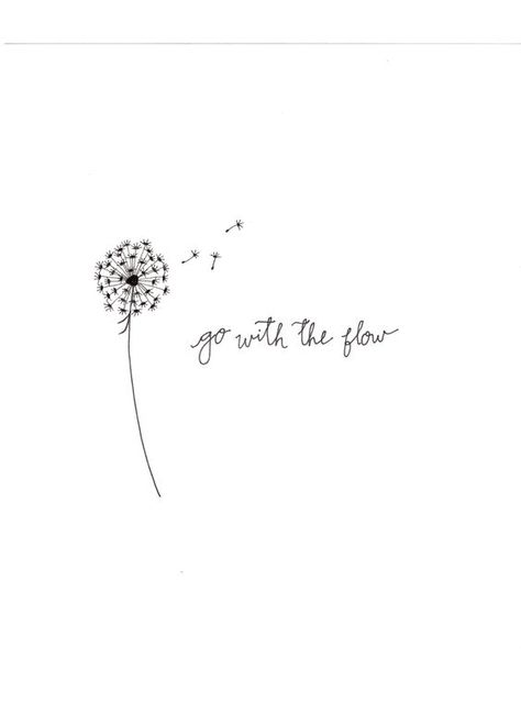 Dandelion-Seeds2 Minimalist dandelion illustration with seeds dispersing and the text go with the flow in cursive font. | Sky Rye Design Go With The Flow Tattoo, Tiny Anchor Tattoo, Minimalist Dandelion, Dandelion Illustration, Geometric Heart Tattoo, Watercolor Butterfly Tattoo, Popular Tattoo Designs, Elephant Outline, Infinity Symbol Tattoo