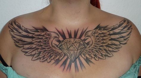 for Wings Tattoo On Chest, Wing Neck Tattoo, Photoshop Tattoo, Lower Belly Tattoos, Diamond Tattoo Designs, Tattoo On Chest, Tato Flash, Tato Dada, Diamond Tattoo