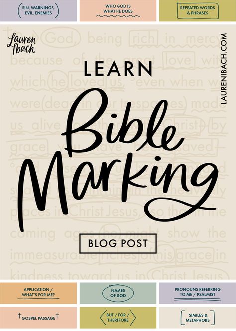 Learn Bible Marking | How to Mark Your Bible • Lauren Ibach Bible Marking Key, Bible Marking Ideas, Precept Bible Study Symbols, Word Study Bible, How To Mark Your Bible, How To Study Your Bible, How To Do A Bible Study, Inductive Bible Study Symbols, Bible Marking System