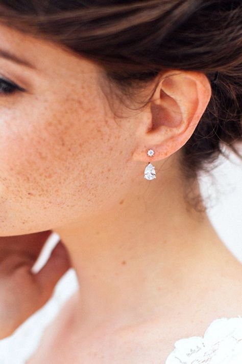 Crystal Ear Jacket Silver Spikes Earjacket Silver Ear Bridal Earrings Hair Down Diamond, Wedding Earrings With Hair Down, Bride Stud Earrings, Silver Bride Earrings, Simple Bridal Earrings With Updo, Minimal Wedding Earrings, Simple Bridal Jewelry Silver, Dainty Wedding Earrings Silver, Simple Wedding Earrings Silver