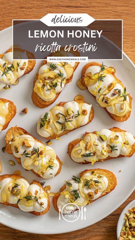 When life gives you lemons, add Galbani Cheese Ricotta! These Lemon Honey Ricotta Crostini are the star appetizer your holiday party deserves. 🌟 Don’t miss out - try it today. #ad Crostini Ricotta, Honey Ricotta, Ricotta Crostini, Crostini Recipe, Hors Doeuvres, Lemon Honey, Italian Appetizers, Snacks Für Party, Party Food Appetizers