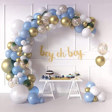 Blue Balloon Garland, Baby Shower Balloon Arch, Baby Shower Blue, Its A Boy Balloons, Diy Clouds, Boy Baby Shower Ideas, Its A Boy Banner, Elephant Party, Blue Balloon