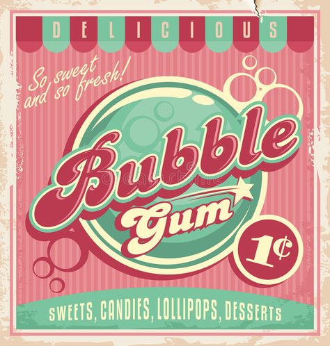 Old Style, Vintage Poster, Bubble Gum, Gum, Bubbles