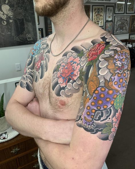 One of my very committed clients Nic, recently completed half sleeve and chest panels . If you would like to get a tattooed by me - . 🌐 www.jarradchivers.com 📧 contact- jarrad.chivers@gmail.com 🌐 lighthousetattoo.com.au 📧 contact@lighthousetattoo.com.au ☎️ (+61 2) 9316 4565 #traditionaljapanese #foodogtattoo #halfsleeve #japanesesleeve #japanesetattoo #tattooideas #tattoo #japanesebodysuit #irezumi #jarradchivers Foo Dog Tattoo, Japanese Sleeve, Japanese Tattoo, Body Suit, Half Sleeve, Japanese Traditional, Half Sleeves, Tatting, Tattoos