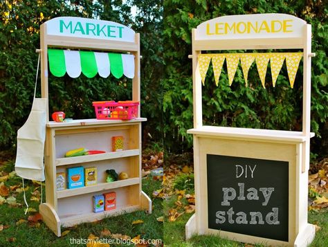 Pretend Play Stand, Play Post Office, Kids Puppet Theater, Home Daycare Ideas, Diy Lemonade Stand, Diy Lemonade, Sand Projects, Play Market, Diy Preschool