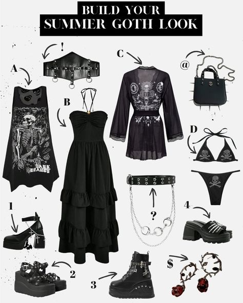 Goth Outfit Summer, Summer Outfits Goth, Goth Girl Summer, Summer Goth Outfits, Sims 4 Challenges, Goth Subculture, Summer Goth, Goth Look, Dark Feminine