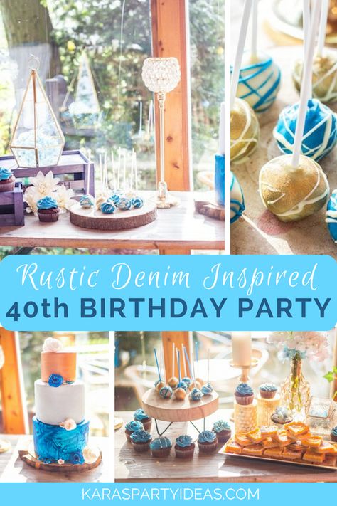 Rustic Denim Inspired 40th Birthday Party via Kara_s Party Ideas - KarasPartyIdeas.com Birthday Cake Light Blue, Cake Light Blue, Number Lights, Cake Light, Denim Party, 40th Birthday Party, 40th Birthday Parties, Glam Decor, Themed Cupcakes