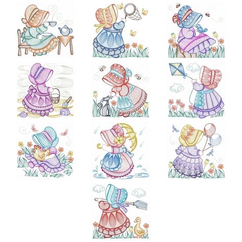 Applique Quilt Patterns, Sunbonnet Sue, Embroidery Design Sets, Embroidered Quilts, Machine Embroidery Projects, Baby Embroidery, Embroidery Patterns Vintage, Machine Embroidery Applique, Free Machine Embroidery Designs