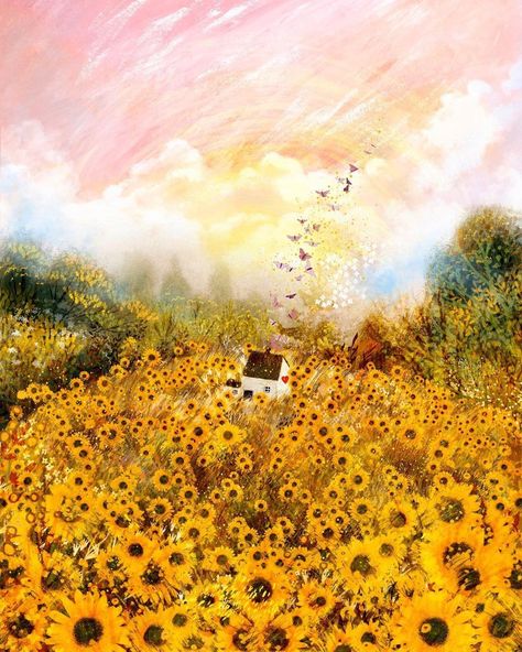 laivi põder (estonian, contemporary) Field Illustration, Sunflower Field, Free Phone Wallpaper, Illustration Artists, Fantasy Landscape, Whimsical Art, Amazing Art, Painting & Drawing, Art Wallpaper