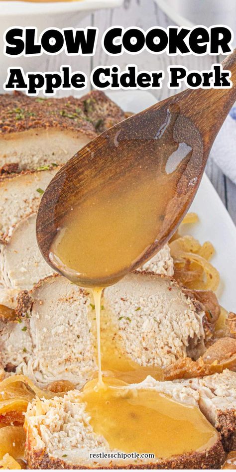 This Apple Cider Pork Roast is the perfect combination of savory and sweet! Slow-cooked to tender perfection, the pork is infused with the rich flavors of apple cider, herbs, and spices, making it a cozy and comforting meal for any occasion. Whether you're serving it for a family dinner or a special gathering, this dish pairs beautifully with seasonal sides and brings the taste of fall to your table. Follow for more great recipes Pork Chop Apple Recipes Crockpot, Slow Cooker Apple Cider Pork, Cider Pork Roast, Fall Family Dinners, Fall Casserole Recipes, Apple Cider Sauce, Pork Roast With Apples, Apple Cider Pork, Turkey Roaster