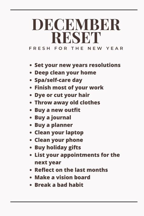 2024 Fresh Start, New Year New Life Fresh Start, Yearly Reset Routine, Monthly Reset December, New Years Reset 2023, New Year Home Reset, New Years Resolution Mental Health, 2024 Reset List, New Year Reset 2024