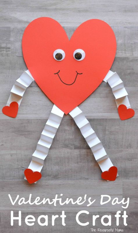 This heart person is a fun and easy Valentine's Day craft for kids Kunst For Barn, Kindergarten Party, Kraftangan Prasekolah, Kerajinan Diy, Heart Craft, February Crafts, Easy Valentine Crafts, Kartu Valentine, Valentine's Day Crafts For Kids