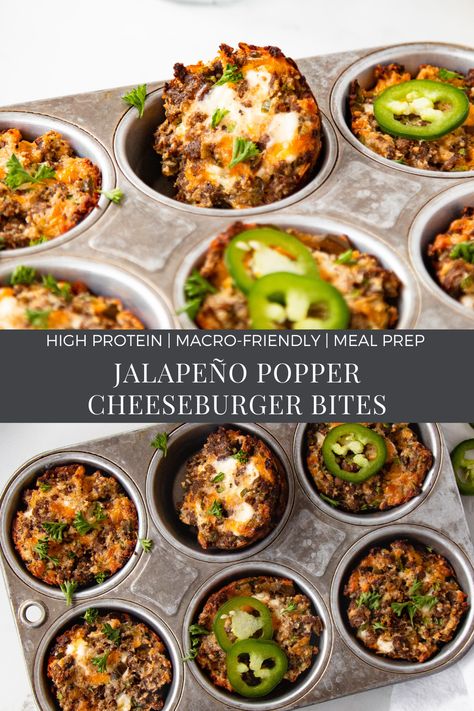 High Protein Jalapeño Popper Cheeseburger Bites High Protein Recipes Lunch, High Protein Low Carb Dinner Recipes, High Protein Casserole, Low Calorie Dinner Ideas, Handheld Meals, High Protein Dinners, High Protein Meal Ideas, Low Calorie High Protein Snacks, Cheeseburger Bites