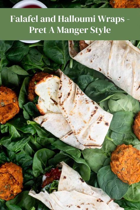 If you love a copycat recipe, we have a great one for you! These copycat Pret falafel and halloumi hot wraps give you restaurant quality without leaving the house. We make it all from scratch, including the falafels and tortilla wraps which are both freezer-friendly recipes. We flavour the wraps with a homemade chilli jam and added baby spinach leaves too! The whole family will love these wraps which make a great vegetarian dinner option and lunch too! Halloumi Wrap, Chicken Fajita Wraps, Baked Halloumi, Delicious Vegetarian Dinner, Homemade Chilli, Falafel Wrap, Chilli Jam, Kids Lunch Recipes, Yummy Sweet Potatoes