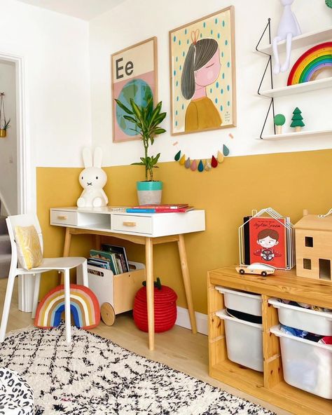 What was once the mustard playroom → Felix turned 12 the other day, so it was time to say farewell to my beloved mustard walls and he… | Instagram Yellow Boys Bedroom, Yellow Boys Room, Yellow Kids Bedroom, Yellow Playroom, Yellow Kids Rooms, Boy Room Paint, Executive Lounge, Scandinavian Kids Rooms, Mustard Walls