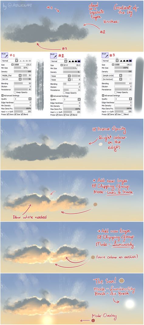 Cloud tutorial Ghibli Cloud Tutorial, Cloud Perspective Drawing, How To Draw Rays Of Light, How To Paint A Cloudy Sky, How To Draw Sky Digital, How To Draw Clouds Digital, How To Draw A Cloud, Cloud Shading, Sky Tutorial