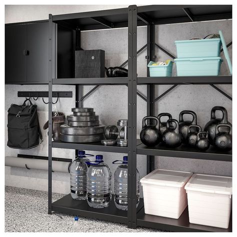 Ikea Bror, Garage Gym Design, Gym Basement, Home Gym Basement, Garage Organisation, Home Gym Garage, Workout Room Home, Diy Home Gym, Basement Gym