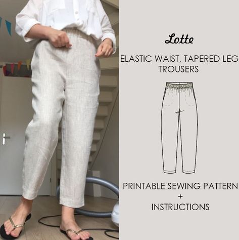 Womens Linen Trousers Pants High Waisted Elastic Waistband Inseam Pockets PDF Sewing Pattern Ankles Length Sizes : Us 2 22, Eu 34 54 - Etsy Hong Kong Minimal Sewing Pattern, Women’s Pants Sewing Pattern, Pants Patterns For Women, Pant Patterns For Women, Linen Pants Sewing Pattern, Sewing Pants Pattern, Sewing Patterns Pants, Pants Pattern Sewing, Linen Pants Pattern