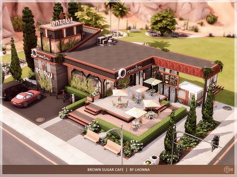 The Sims Resource - Brown Sugar Cafe /No CC/ Sims 4 Restaurant, Lotes The Sims 4, The Sims 4 Lots, Sims 4 Family, Sims 4 House Building, Modern Cafe, Sims 4 Expansions, House Floor Design, Sims 4 House Design