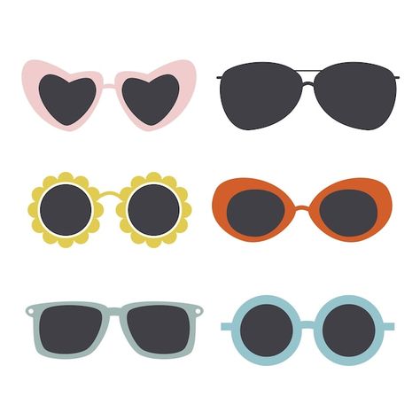 Set of retro sunglasses | Premium Vector #Freepik #vector #trend #style #clipart #glasses Glasses Graphic Design, Draw Sunglasses, Sunglasses Sketch, Drawing Sunglasses, Sunglasses Silhouette, 50s Glasses, Morph Animation, Sunglasses Drawing, Sunglasses Cartoon