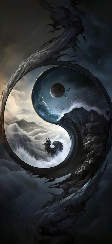 Jing Y Jang, Ying Yang Art, Yin Yang Art, Personaje Fantasy, Dark Fantasy Artwork, Cool Anime Backgrounds, 8k Wallpaper, Dark Phone Wallpapers, Lukisan Cat Air