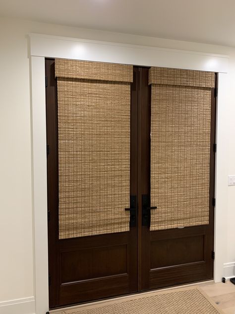 Woven woods for front doors. Front Door Blinds, French Door Blinds, Shades For French Doors, French Door Coverings, Black Window Treatments, Seaside Homes, Front Door Curtains, Blinds For French Doors, Single French Door