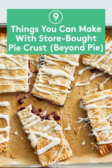 9 Things You Can Make With Store-Bought Pie Crust (Besides Pie) | Have a ready-made pie crust in your fridge or freezer? You have the makings of a lot of tasty options—and not just dessert. Follow these pie crust recipes from pie crust cookies, tasty crackers, to easy samosas. #realsimple #holidayrecipes #holidayideas #holidayfoods #howtocook #recipehack Recipes For Ready Made Pie Crust, Pie Crust Mix Recipes, Ready To Use Pie Crust Recipes, Recipes For Leftover Pie Crust, Quiche With Store Bought Pie Crust, Breakfast Recipes With Pie Crust, Boxed Pie Crust Recipes, Dessert Recipes Using Pie Crust, Easy Dessert With Pie Crust