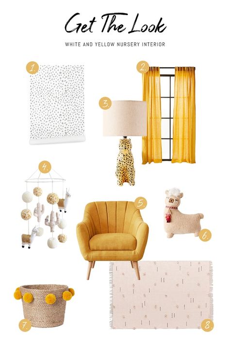 White and Yellow Nursery Interior | Mood board Monday – Livettes Mustard Nursery, Interior Mood Board, Yellow Kids Rooms, Baby Room Design Boy, Baby Room Boy, Yellow Nursery Decor, Bee Nursery, Kids Room Accessories, Nursery Interior