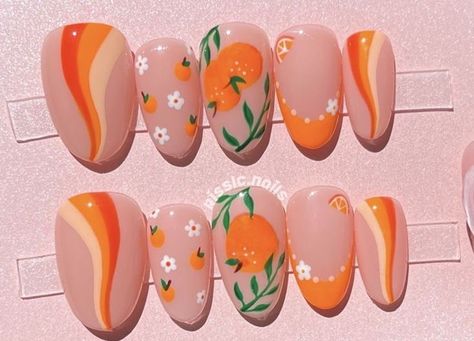 Citrus Nails, Fruit Nail Designs, Fruit Nail Art, Boho Nails, Retro Nails, Hippie Nails, Simple Acrylic, Cute Simple Nails, Summery Nails