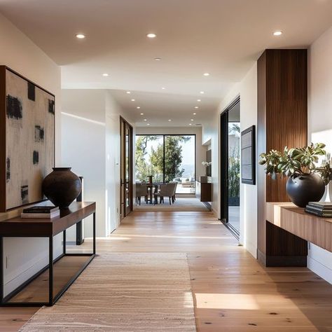 Modern Interior Entrance, Modern Entrance Interior, Open Floor Plan Entryway, Modern Home Entryway, Contemporary House Interior Design, Transitional Modern Home, Modern House Interior Design, Contemporary Entrance, Modern Foyer