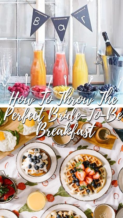 Consider adopting the latest new trend from across the pond (courtesy of Meghan Markle) and throw a bride-to-be breakfast! A fabulous pre-wedding gathering, this is a way to celebrate your bridesmaids and eat some deliciosu brunch (or lunch or afternoon tea!) We've got the best ideas for throwing a budget bridal breakfast, from recipe ideas to drinks and games. Think avocado toast station, bellini/mimosa bar, and a hot chocolate stand! Wedding Day Mimosa Bar Mornings, Brides Breakfast Ideas, Bride To Be Breakfast, Wedding Day Bridal Party Breakfast, Bridesmaid Breakfast Ideas Mornings, Pre Wedding Brunch Ideas, Day Of Wedding Getting Ready Mornings Brunch Ideas, Wedding Morning Getting Ready Breakfast, Bridal Morning Breakfast