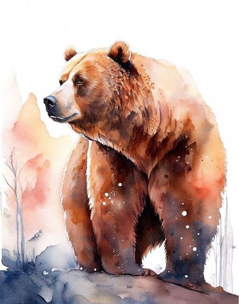 Watercolor Grizzly Bear, Brown Bear Watercolor, Bear Art Cute, Brown Bear Painting, Grizzly Bear Painting, Grizzly Bear Art, Brown Bear Art, Bear Painting, Bear Watercolor