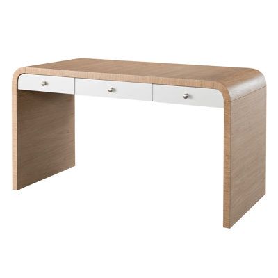 Introduce a natural flair to home office spaces with the Writing Desk, a staple accent piece showcasing three succinct drawers encased by a rounded, oak-finished frame. Universal Furniture Desk - Desks in Brown/White | Size 30.0 H x 56.0 W x 26.0 D in | Perigold Beige Desks, White Writing Desk, Affordable Modern Furniture, Oak Desk, Universal Furniture, Wood Drawers, Home Office Space, Office Furniture Desk, Office Spaces