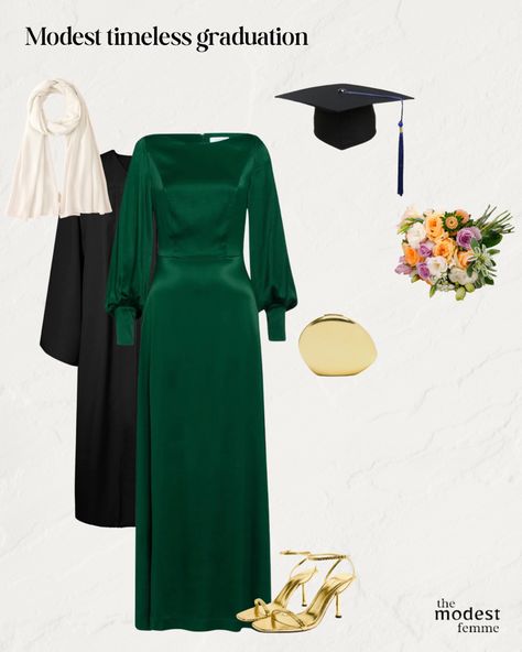 Hijabi graduation outfit Muslim Graduation Outfit, University Graduation Outfit Dresses, Hijabi Graduation Outfits, Graduation Dress Modest, Modest Graduation Outfit, Hijabi Graduation, Graduation Outfit Ideas Hijab, Modest Graduation Dress, Graduation Dress Designs