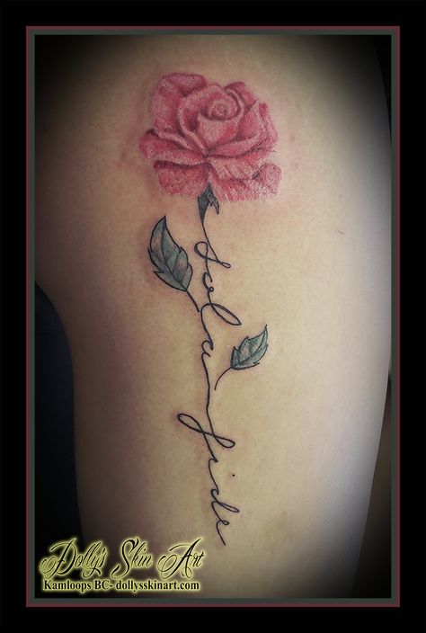 Rose With Words As Stem Tattoo, Rose With Name Stem Tattoo, Rose Tattoo With Words As Stem, Flower Tattoo With Words As Stem, Long Stem Rose Tattoo, Flower Stem Tattoo, Rose With Stem Tattoo, G Heart Tattoo, Rose Stem Tattoo