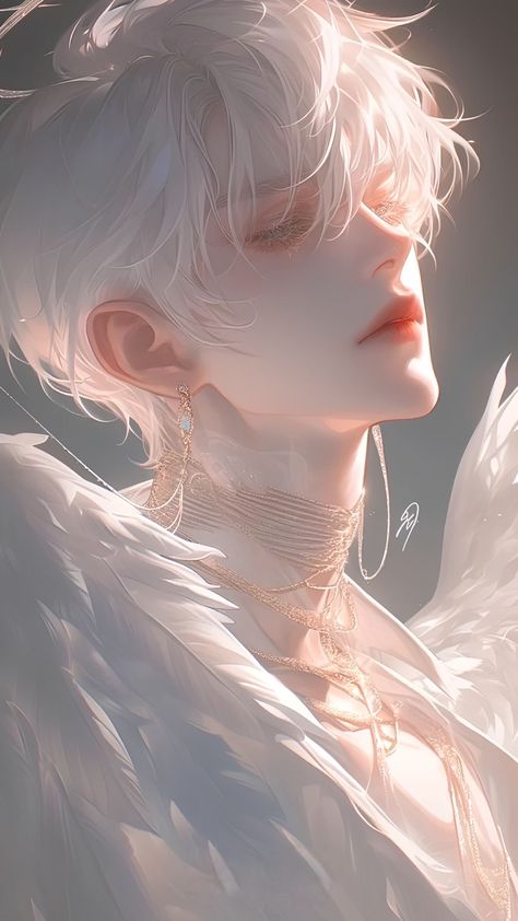 Boy With White Hair, Male Angel, Awesome Artwork, Angel Artwork, Dark Anime Guys, Anime Guys Shirtless, Cool Anime Guys, Concept Art Drawing, Anime Love Couple