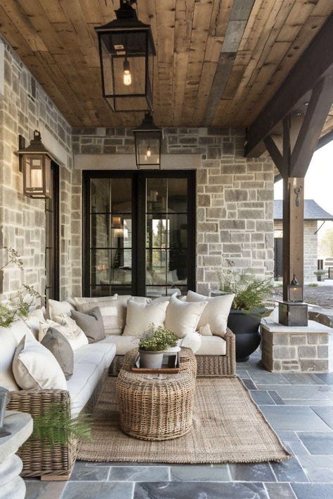 Casa Exterior, Outdoor Living Room, Dream House Exterior, Dream House Plans, Wicker Furniture, Back Porch, Ranch House, House Inspo, Dream Home Design