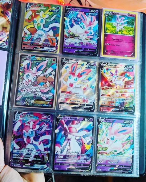 My favorite binder page 💖 Do you collect any specific pokemon? Diy Pokemon Card Binder, Pokemon Organization, Pokémon Binders, Tcg Aesthetic, Light Esthetics, Pokemon Collection Display, Pokemon Cards Aesthetic, Pokemon Card Display, Pokemon Cards Collection