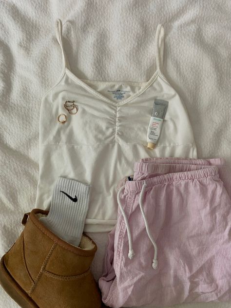 top and pants from brandy melville  shoes from uggs and socks from nike!  #fashion #aritzia #outift #fitinspo #outfitinspo #summer #summerfits #summerstyle #springoutfits #brandyusa #brandymelvilleoutfits #pinkoutfit Brandy Melville Linen Pants Outfit, Uggs And Socks, Cute Summer Pjs, Cute Cozy Outfits, Cute Fits For Summer, Brandy Outfit, Fame Clothes, Brandy Melville Style, Wishlist Clothes