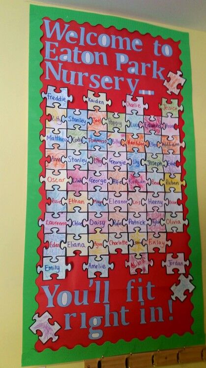 Welcome to our nursery display board made by Pre-school! Welcome Display Eyfs, Nursery Welcome Display Boards, Key Worker Display Board Nursery, Welcome Display Board, Display Boards Nursery, Nursery Display Boards Eyfs, Preschool Display Boards, Our Class Display, Nursery Display Boards